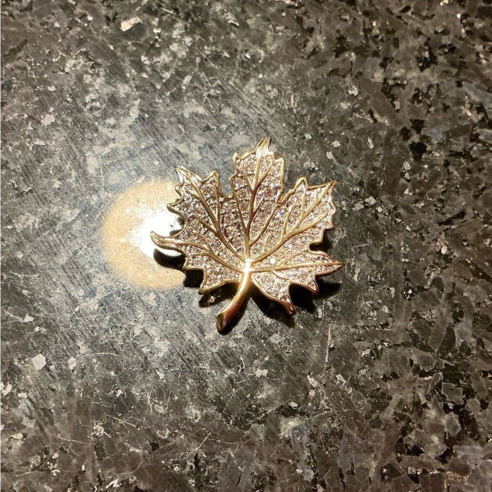 Gold and Silver Maple Leaf Brooch with pave sparkle